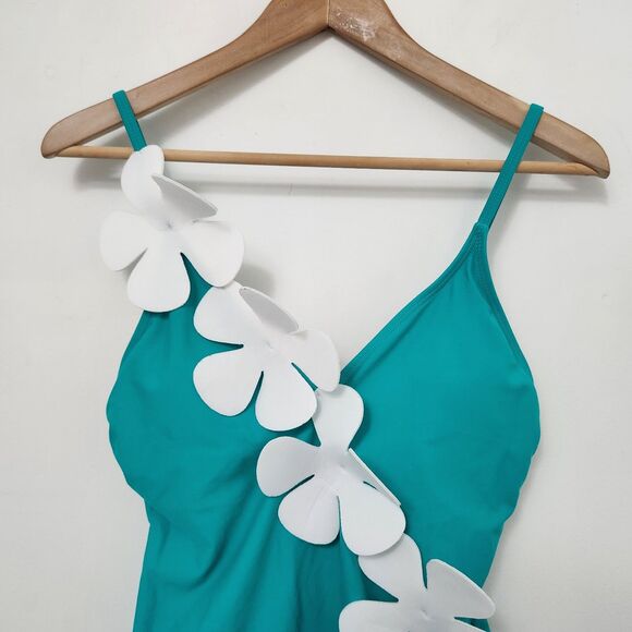 DAVI & DANI Women's Green White Flowers One Piece Bikini Size L - Picture 2 of 10